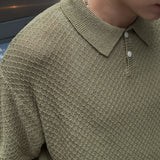 ASCLO Linen Honeycomb Collar Short Sleeve Knit (7color)