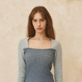 LAYERED SQUARE NECK KNIT - LIGHT BLUE