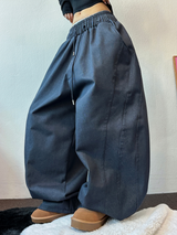 OVER BALLOON CURVE DENIM LONG PANTS 🖤💙2COLOR