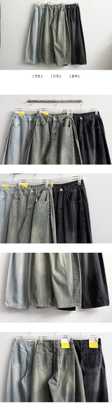 Poae Site Pin Tuck Stripe Denim Wide Pants