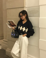 [BELLIDE MADE] ルーズフィットアーガイルVネックニットウェア