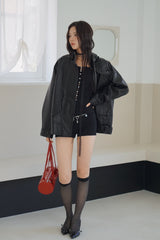 Free Shine Loose Fit Leather Rider Jacket