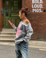 Vintage Flag Off-Shoulder Sweatshirt