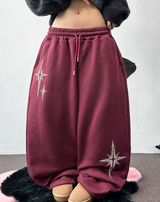 wide balloon fleece-lined hustle fire print wide long pants 🩶 3 COLOR