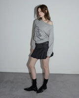 Studded One-shoulder Sweatshirt Melange Gray