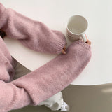Ribbed alpaca long-sleeved cardigan