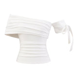 Wandy Off-shoulder Ribbon Tee