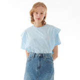 カッティングラインフリルTシャツ SKY BLUE