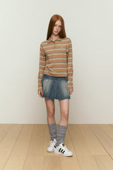 LOW-WAIST UNBLUELNCE DENIM PLEATS MINI SKIRT [BLUE]