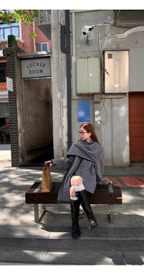 wool gray muffler cape coat