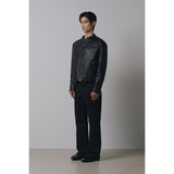 エッセンシャルクラックレザーバイカージャケット(Black)