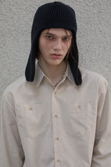 Lettering sleeve striped shirt - Beige