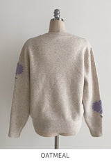 Elu Boucle Flower Lettering Embroidery Knit