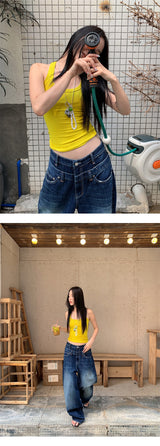 イエローセンス Vネック ノースリーブ Tシャツ