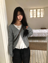 マディンリボンドットフリルロングスリーブTシャツ