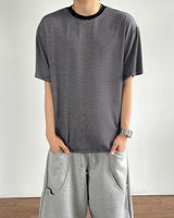 モスプリントストライプショートスリーブTシャツ