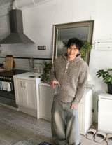 No.1496 alpaca button hood KNIT (3color)