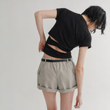 [Remins] Backless Twisted Short-Sleeve T-Shirt - 4 Colors