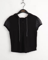 Holka メッシュキャップスリーブハーフジップアップ半袖フード付きTシャツ