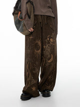 Retro printed loose casual pants