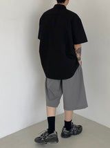 Two tuck wide banding half pants 2C