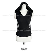 Hairy V-neck hood sleeveless