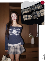 Heart Buckle Preppy Checkered Mini Skirt