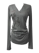 rika shirring V-neck printing T