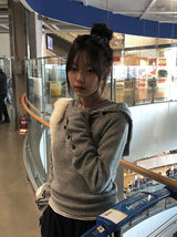 [Fleece/Sleeves Button] Rambo Brushed High Neck Ribbed Button Hood Knit