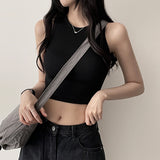 Lark cropped fine ribbed plain sleeveless top
