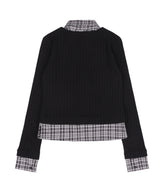 CHECK SHIRT LAYERED CARDIGAN (BLACK)_F24ZB066