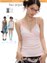 BETWEENAND「Emoticons」Summer basic embroidered striped tank top for women – suitable to be worn as an inner layer or as an outer garment.