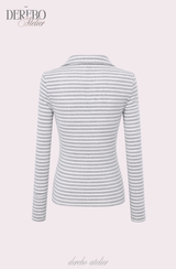 グレー Vストライプ ラップ ロングスリーブ Tシャツ
