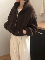 #ボアフリース クロップ ルーズフード ジップアップ (5color)