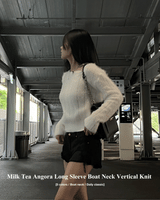  Milk tea angora long sleeve boat neck vertical knit top (5 colors)