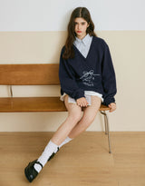 Street Layer Logo Decorated Shirt Sweatshirt Navy