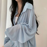 [Required ❤ / Selling 100,000 copies] Hack! Feminine fit see-through collar long shirt;6col