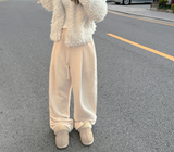 バタークリーム🥐🥖 🧈 ワイドストレートフリースプリーツリブトレーニングパンツ - 4 COLOR