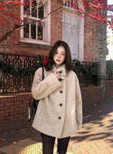 #Fluffy Boucle Ｈigh Neck Half Coat (4color)