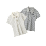 Cozy Stripe Collar Tee 231949406