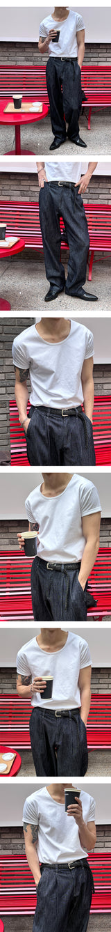 [MUSCLE FIT] U neck muscle half-shirts(8color)
