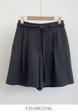 Dinet High-Waist Pintuck Shorts Slacks (Belt Set)