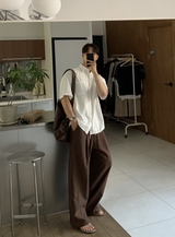 Cool Pin Tuck Linen Wide Pants