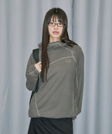 ワッフルカバーステッチフードTシャツ - ブラウン