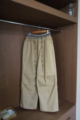 Checkered layered wide banding pants