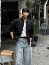 Cut line reverse denim pants