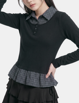ネリス チェック レイヤード フリル Tシャツ