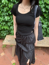 Rustic Pure Frill Slit Maxi Long Skirt (2 colors)