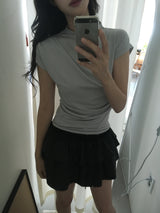 Half Neck Pintuck Short Sleeve T