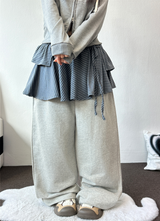 フリルラッフルデタッチャブルスカート🤍🩶🖤🩵 ストライプレイヤードカンカンスカートパンツ🩵2カラー
